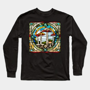 Forest Floor Mushies Stained Glass Long Sleeve T-Shirt